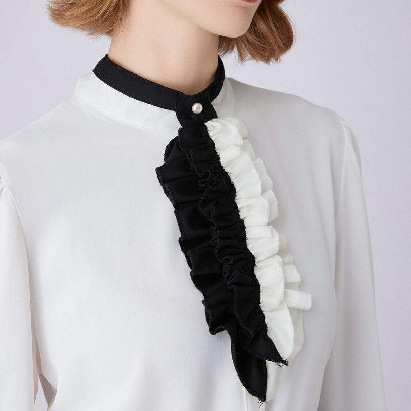 Shirts - Colletto decorativo con volant, bianco e