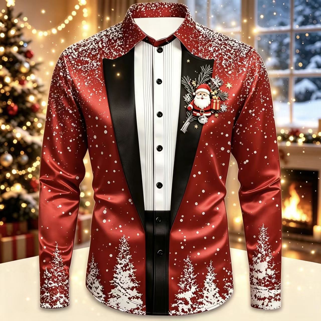 Men Christmas Satin Long Sleev - Mens Satin Silk Dress Shirt recensione e prezzo