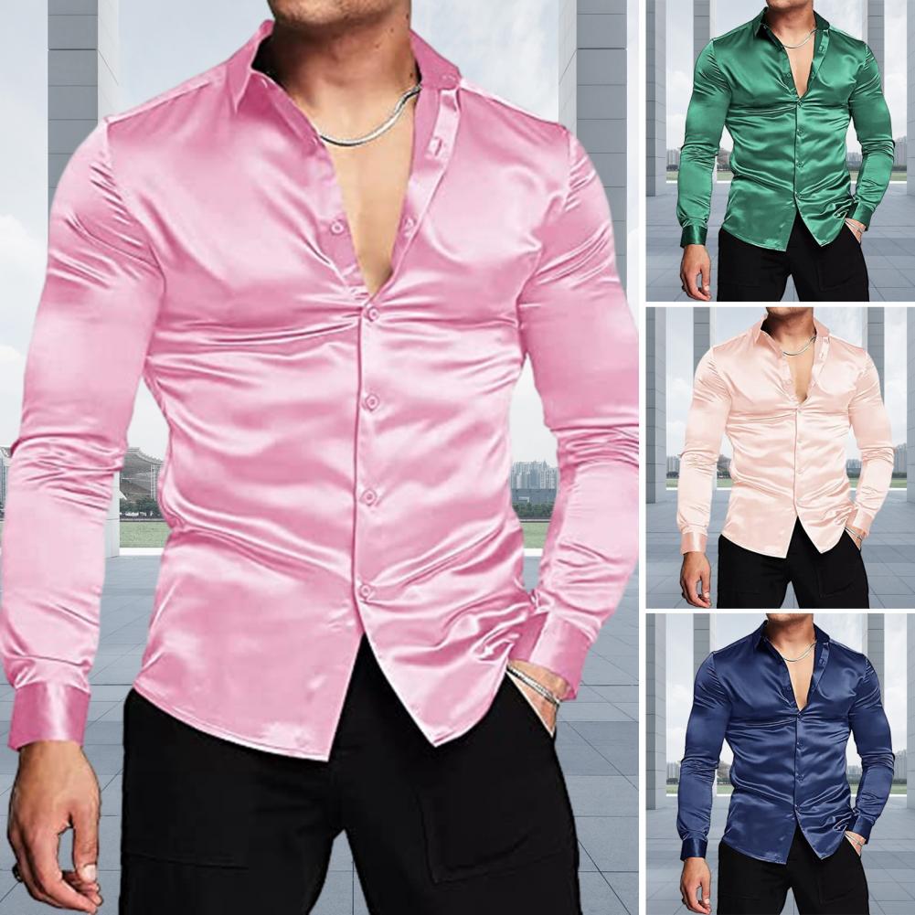 Camicia elegante di lusso in r - Mens Satin Silk Dress Shirt recensione e prezzo