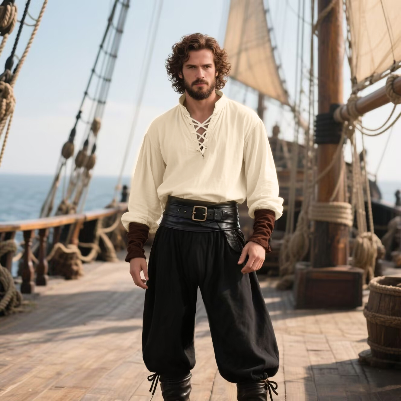 Costume da Pirata di Halloween - Medieval Gothic Lace Up Pirate Shirt recensione e prezzo